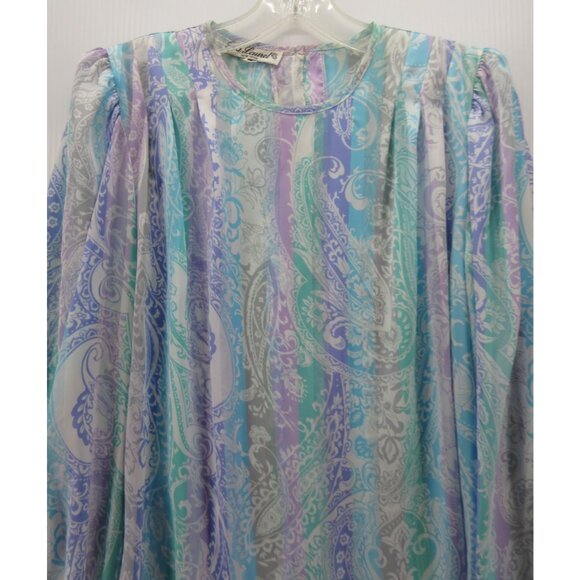 VINTAGE Eva Laurel Top 12 Blouse Paisley Striped Button Up Boho 90s - Picture 2 of 11